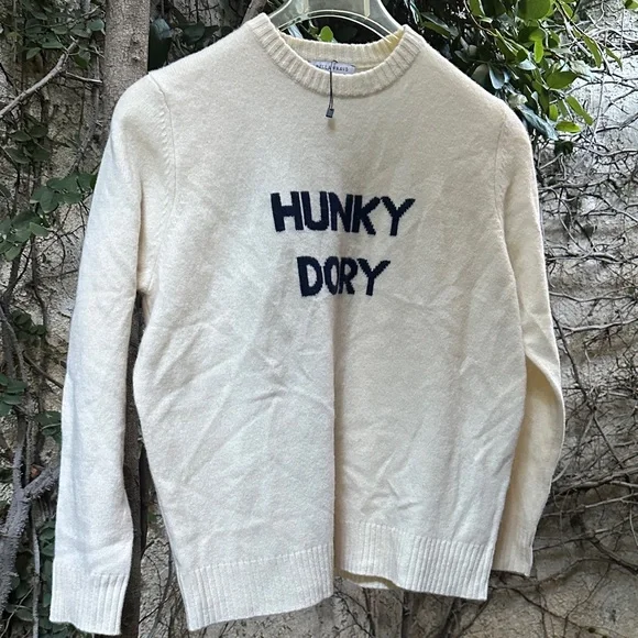 Bella  Freud Hunky Dory Intarsia Merino Wool Sweater in Ivory - Picture 2 of 6